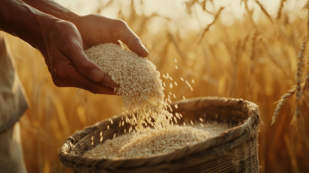 Manos sosteniendo arroz