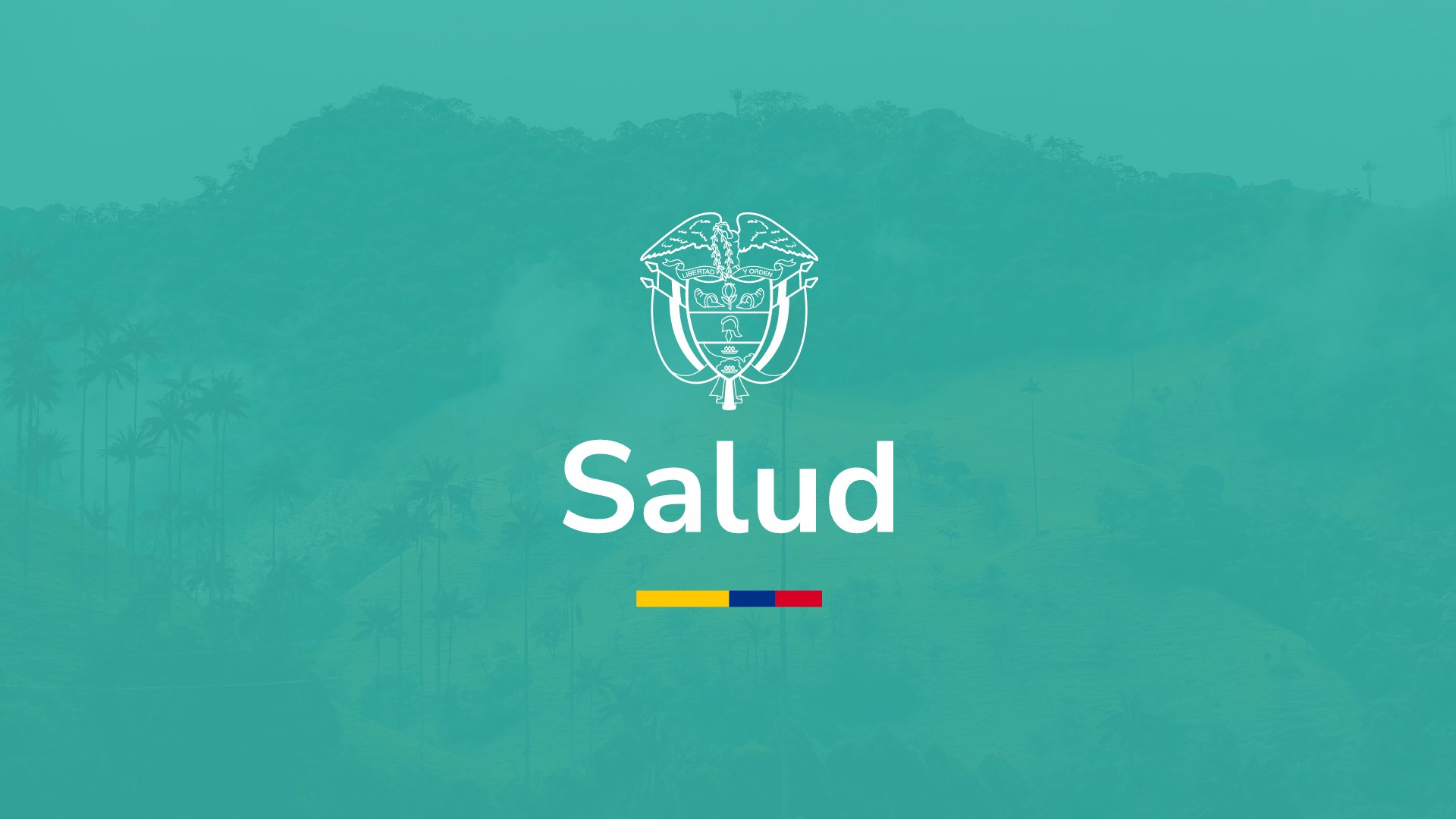 Logo de MinSalud sobre color verde institucional con un fondo de un paisaje montañoso colombiano