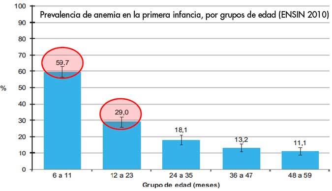 Prevalencia de anemia en la primera infancia, por grupos de edad